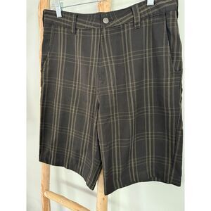 Rusty Plaid Surf Skater Shorts Mens 32 Brown Casual Lightweight Beach Hybrid
